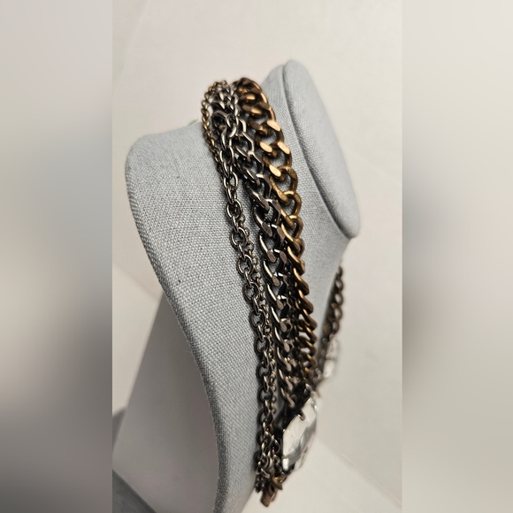 [J. CREW] Heavy Mixed Metals Muli Strand Statement Necklace Large Glass Stones - Picture 5 of 15